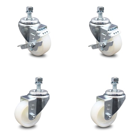 Service Caster 3 Inch Nylon Wheel Swivel 1/2 Inch Threaded Stem Caster Brakes SCC, 2PK SCC-TS20S314-NYS-121315-2-TLB-2